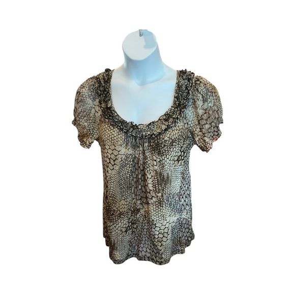 INC International Concepts Snake Print Blouse - Brown and Cream size L - Picture 2 of 7